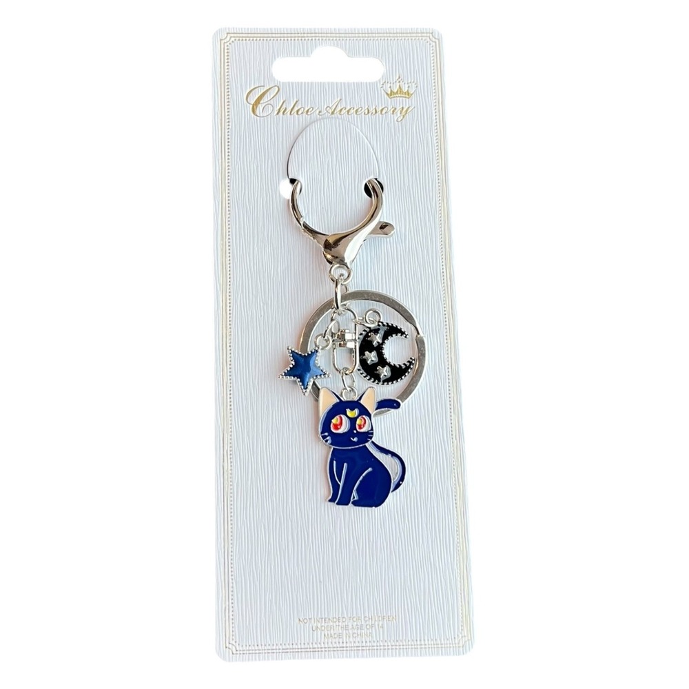 Chloe Accessory Women's Dark Blue Luna Cat Crescent Moon Star Enamel Key Chain